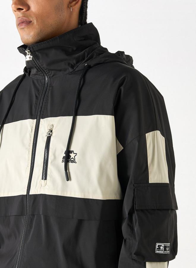 Starter Panel Detail Biker Jacket with Long Sleeves and Hood - Image 4