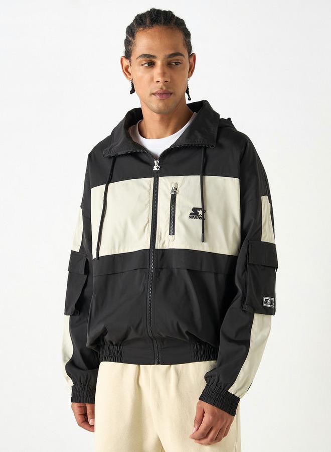 Starter Panel Detail Biker Jacket with Long Sleeves and Hood - Image 1