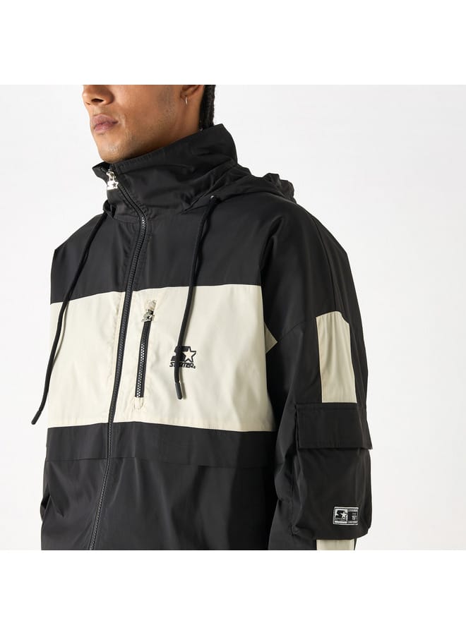 STARTER Starter Panel Detail Biker Jacket with Long Sleeves and Hood  - Image 4