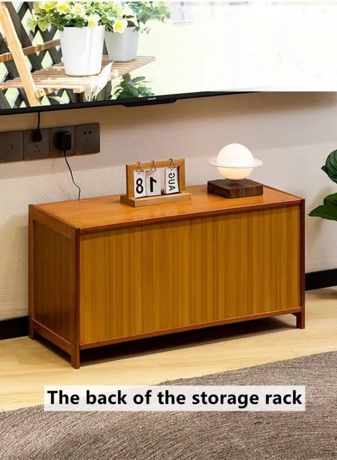Kutis 1-Piece Modern TV And Coffee Table Living Room Shelf Storage Cabinet Home Furniture Bamboo Acrylic Brown 70x32x40 cm - Image 3