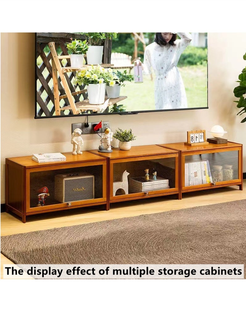 Kutis 1-Piece Modern TV And Coffee Table Living Room Shelf Storage Cabinet Home Furniture Bamboo Acrylic Brown 70x32x40 cm - Image 2