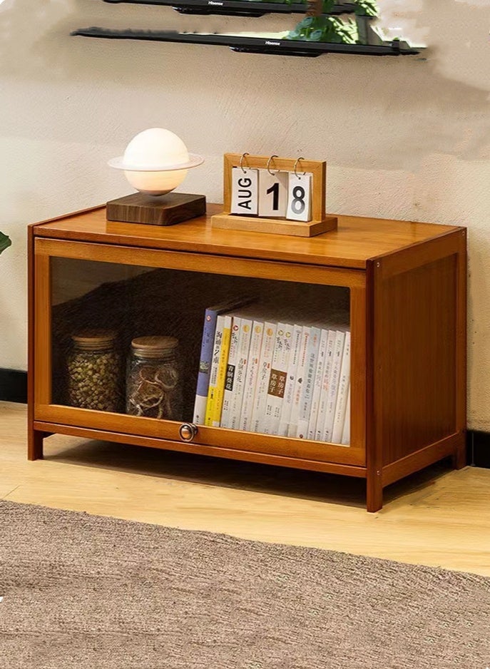 Kutis 1-Piece Modern TV And Coffee Table Living Room Shelf Storage Cabinet Home Furniture Bamboo Acrylic Brown 70x32x40 cm - Image 1