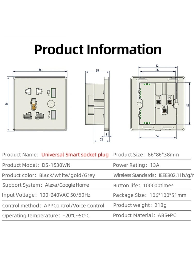 ALINK - Smart Wall Wifi Outlet Wall Socket with USB WiFi Wall Plug Compatible with Apple Homekit Works with Siri Alexa Google Home No Hub Required - Image 1