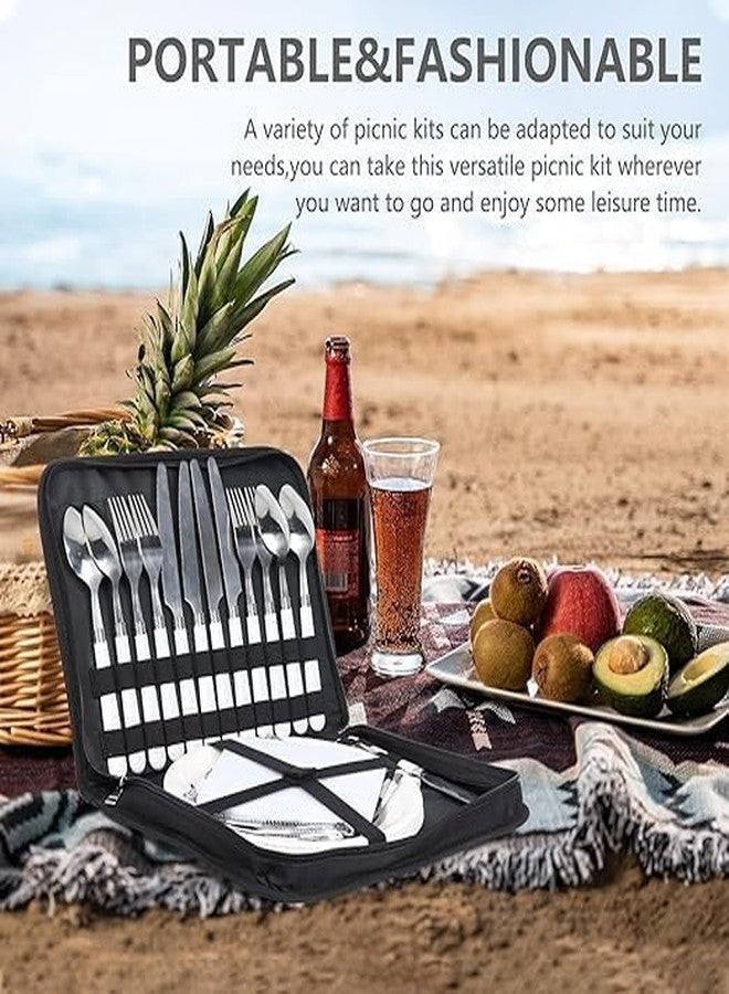 LOOKMINT Camping Cutlery Set for 4, Portable Picnic Cutlery Set, Stainless Steel Outdoor Tableware Organizer Spoons Forks Clip Plates Bottle Opener, Hiking Picnic Travel Cutlery Set - Image 5