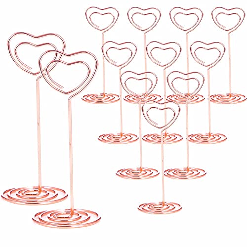 BuRuiJi BuRuiJi 12pcs Table Number Holders 335 Inch Place Card Stands Photo Picture Holder for Centerpieces Wedding Party Birthday Rose GoldHeart Shaped 