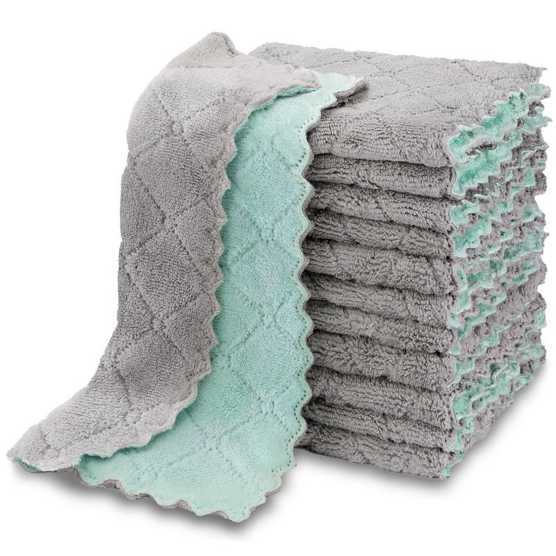AIDEA Kitchen Towels, 12 Pack Absorbent Coral Fleece Dish Towels, No Odor Reusable Dish Cloths, Microfiber Cleaning Cloths, Fast Drying Dishcloths, 6.3" x10.4" - Image 1