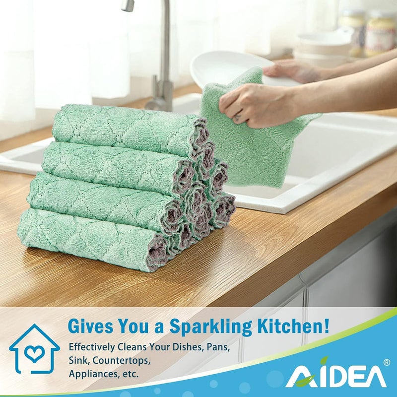 AIDEA Kitchen Towels, 12 Pack Absorbent Coral Fleece Dish Towels, No Odor Reusable Dish Cloths, Microfiber Cleaning Cloths, Fast Drying Dishcloths, 6.3" x10.4" - Image 3
