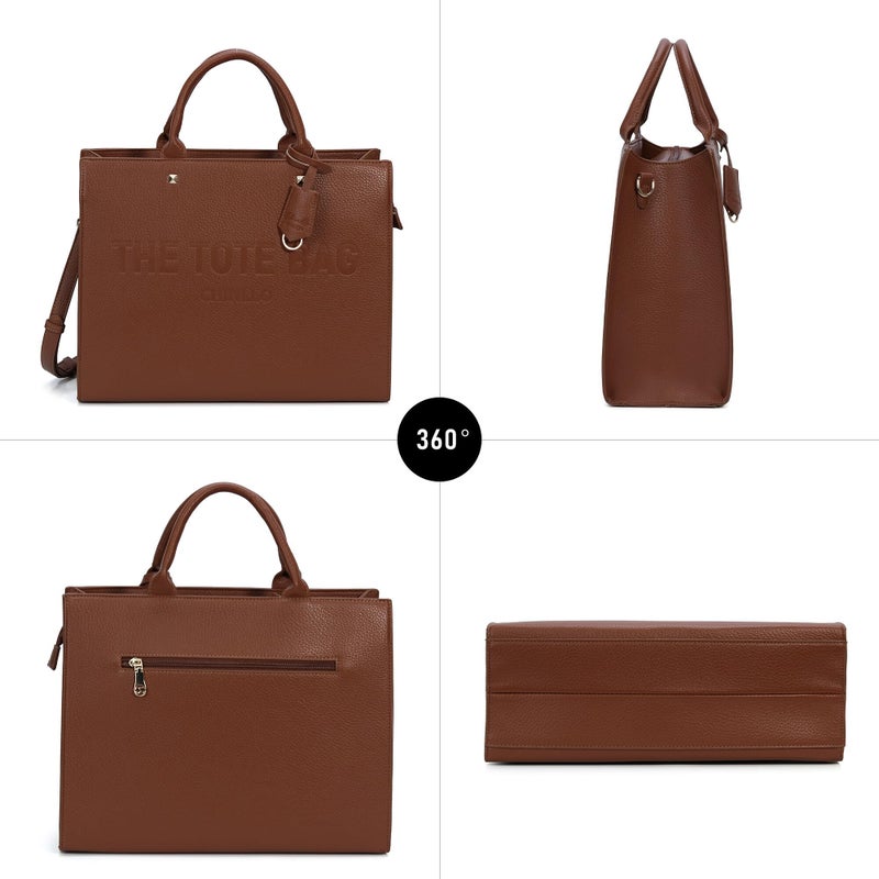 Chinllo Tote Bag for Women Top Handle Satchel Purse and Handbags with Shoulder Strap (D.Whisky-M) - Image 5