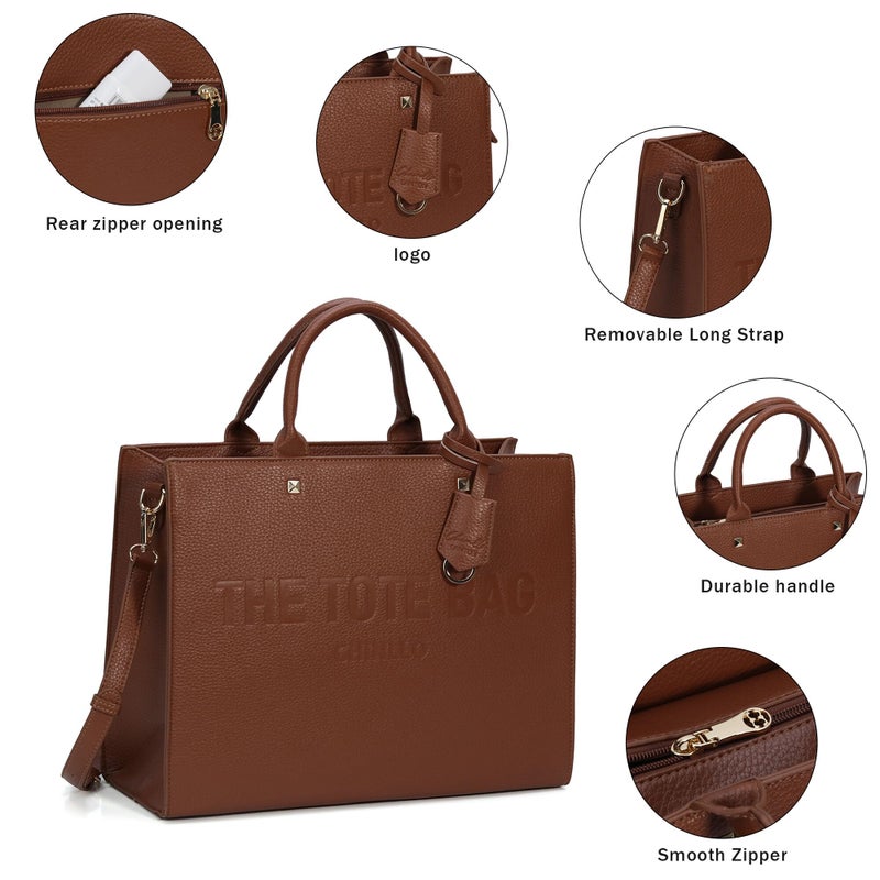 Chinllo Tote Bag for Women Top Handle Satchel Purse and Handbags with Shoulder Strap (D.Whisky-M) - Image 3