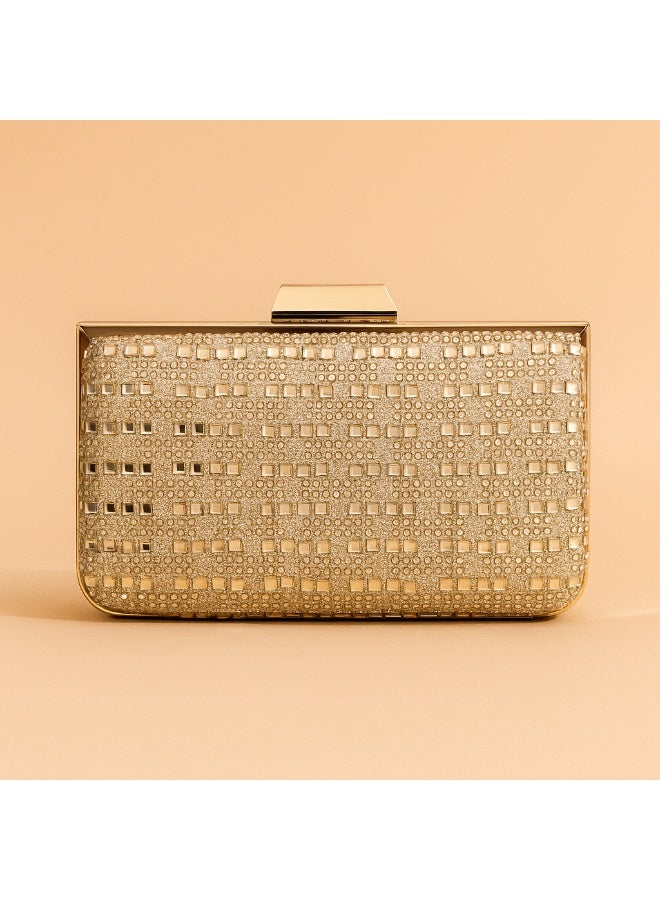 Women’s Gold Crystal Evening Clutch with Chain – Elegant Design for Parties - Image 1