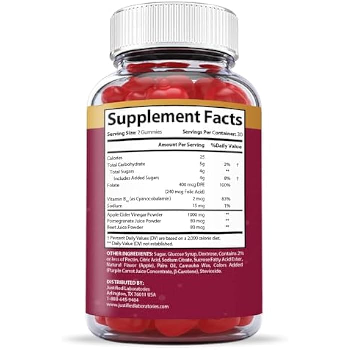 Justified Laboratories Great Results Keto ACV Gummies Advanced Formula 1000MG Great Results Keto Gummies Apple Cider Vinegar Formulated with Pomegranate Beet Juice Powder B12 Vegan Non GMO 60 Gummys - Image 2