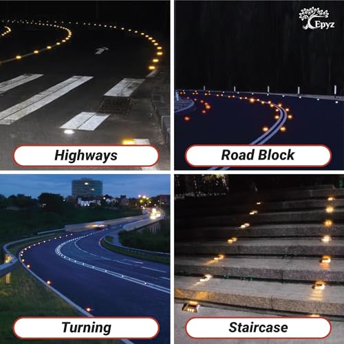 Epyz Solar Road Stud Light Outdoor Waterproof 6 LED Deck Lights for Driveway, Dock, Markers, Step, Staircase Ground, Sidewalk, Yard [ Aluminium Alloy] [ Pack of 2, Warm Yellow Flashing ] - Image 2