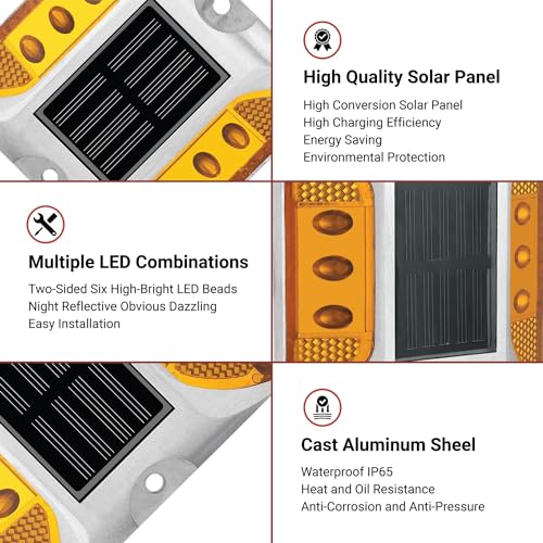 Epyz Solar Road Stud Light Outdoor Waterproof 6 LED Deck Lights for Driveway, Dock, Markers, Step, Staircase Ground, Sidewalk, Yard [ Aluminium Alloy] [ Pack of 2, Warm Yellow Flashing ] - Image 5