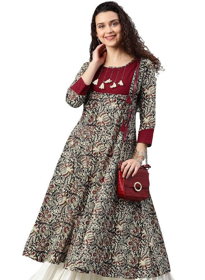 Yash Gallery Women's Cotton Floral Printed Anarkali Kurta for Women (190YK214MEHROON_Multi_XXXX-Large) Maroon - Image 2