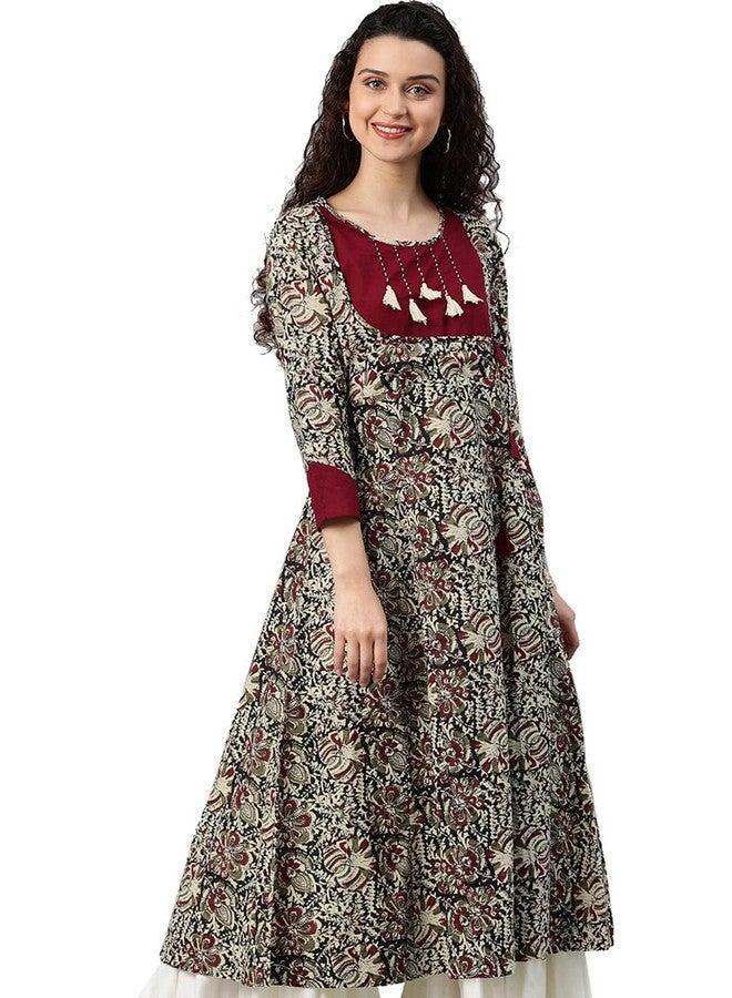 Yash Gallery Women's Cotton Floral Printed Anarkali Kurta for Women (190YK214MEHROON_Multi_XXXX-Large) Maroon - Image 1