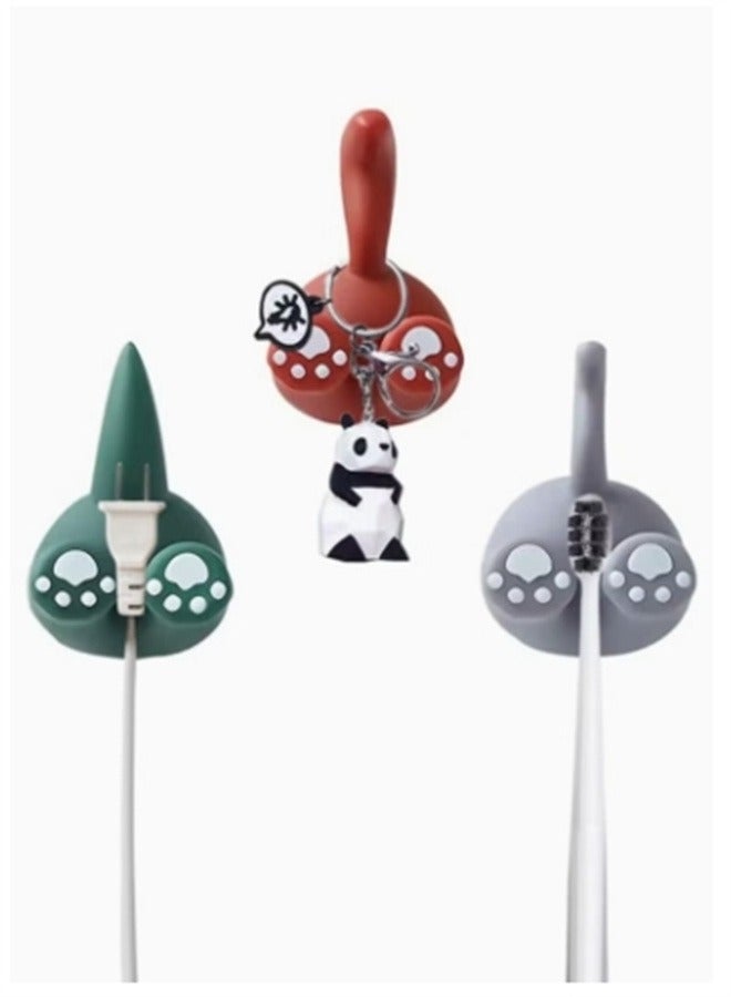 Wall Toothbrush Holder Cute Animal Adhesive Hooks Space-Saving Plugs Razor Kids Family Sets for Bathroom Washroom and Kitchen (3 Pack) - Image 1