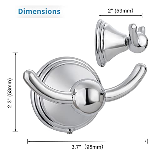 FILTA Bathroom Towel Hooks, Polished Chrome Robe & Towel Hooks for Wall Mounted, Traditional Towel and Robe Hooks for Hanging Towels, Bath Towel Holder for Shower(2 Pack) - Image 4