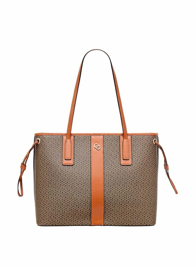 Celeste Women Monogram Print Tote Bag with Double Handle and Zip Closure