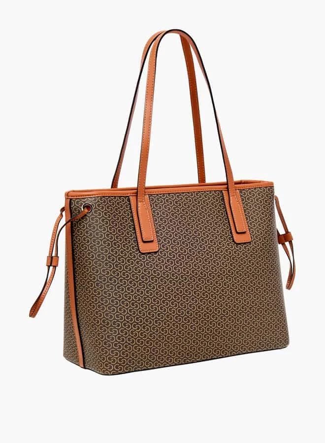 Celeste Women Monogram Print Tote Bag with Double Handle and Zip Closure