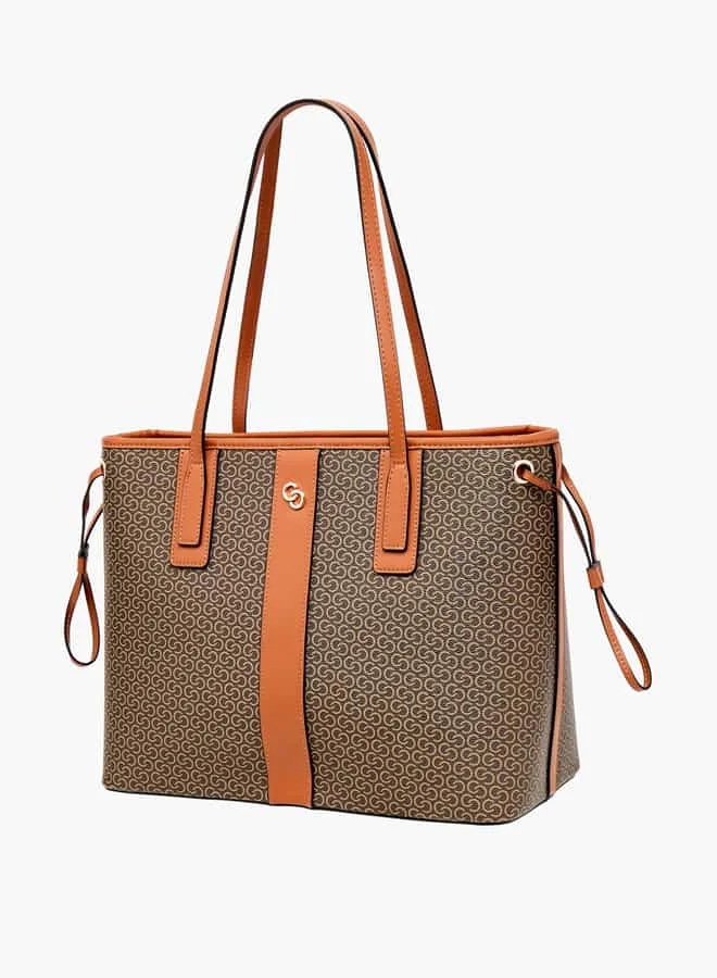Celeste Women Monogram Print Tote Bag with Double Handle and Zip Closure