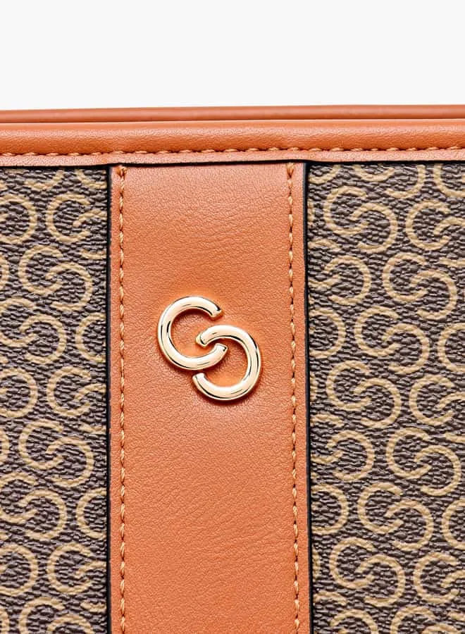 Celeste Women Monogram Print Tote Bag with Double Handle and Zip Closure