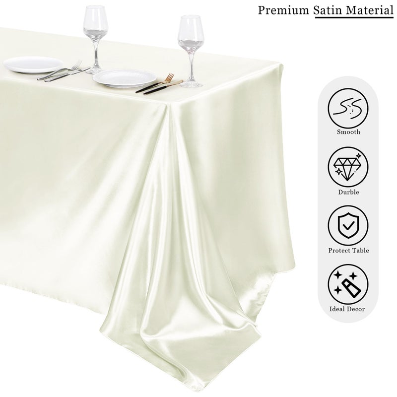 TURSTIN 4 Packs Satin Tablecloth 102 x 58 Inch Overlay Satin Table Cover Rectangle Bright Silk Tablecloth Smooth Fabric Table Decoration for Wedding Banquet Party Events, Ivory - Image 4