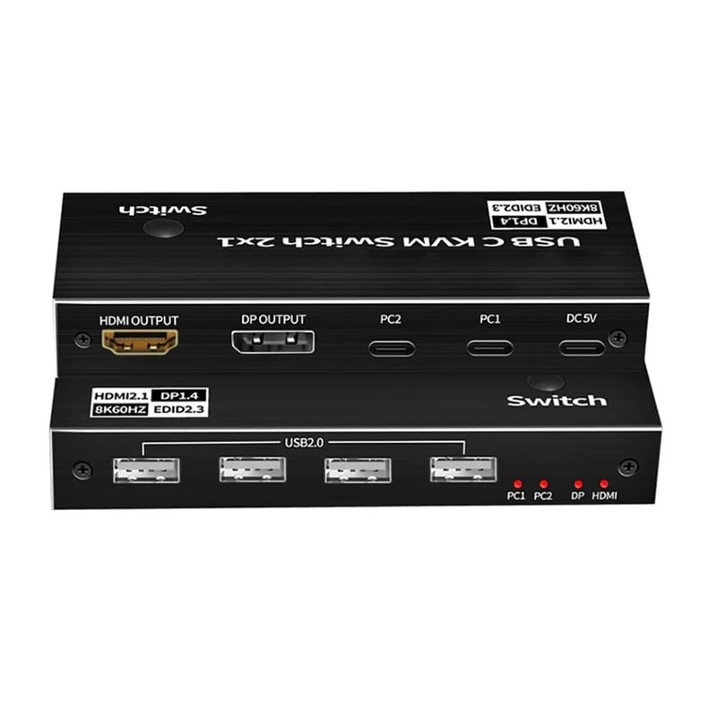 Tobo 2x1 USB-C KVM Switche, HDMI DP KVM Switch USB Switch for 2 Computers Sharing Mouse Keyboard Printer to One HD Monitor, Support 8K@60Hz, 2 USB-C Cables Included TD-1020H - Image 1