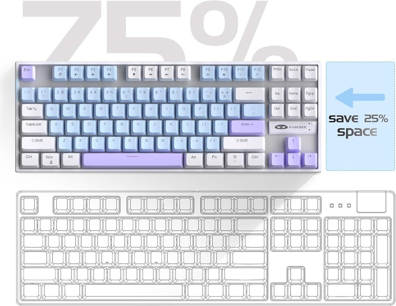 MageGee 75% Mechanical Gaming Keyboard, Blue Switch, LED Blue Backlit, 87 Keys Compact TKL Wired Keyboards for Windows Laptop PC Gamer - Blue/White - Image 3