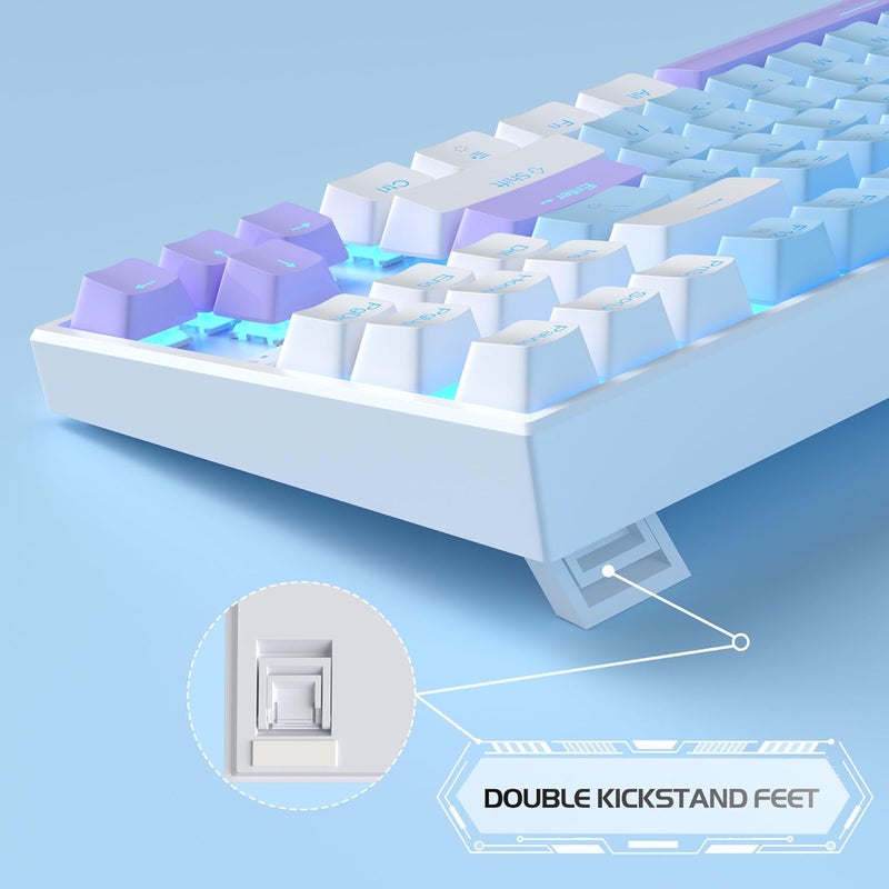 MageGee 75% Mechanical Gaming Keyboard, Blue Switch, LED Blue Backlit, 87 Keys Compact TKL Wired Keyboards for Windows Laptop PC Gamer - Blue/White - Image 4
