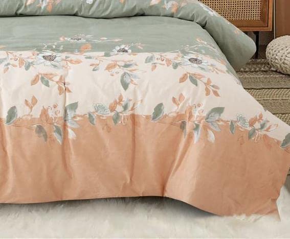 YKC 170TC Supersoft Glace Cotton Duvet Cover II Razai Cover II Quilt Cover for Double Bed Size with Zipper Dohars (Without Filling) Size 90x100 inch (Sea Green White Peach) - Image 2