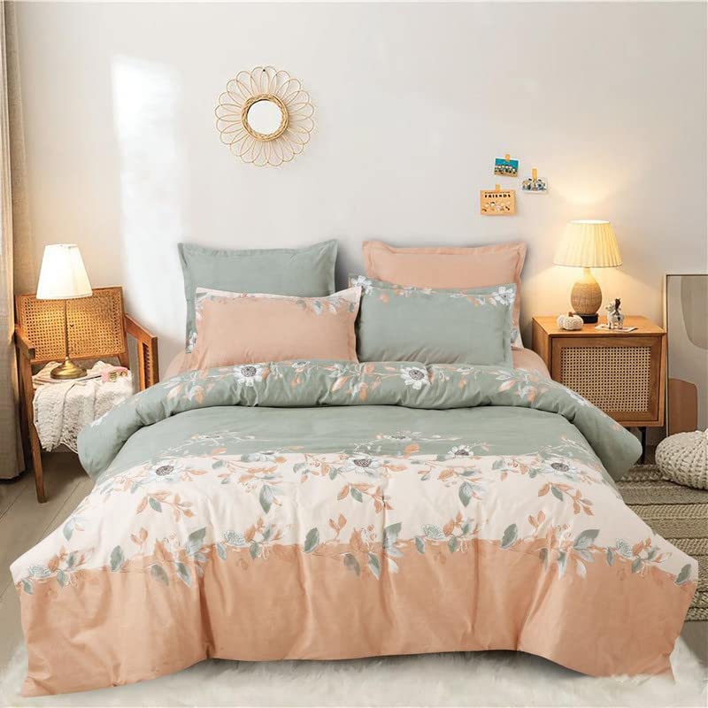 YKC 170TC Supersoft Glace Cotton Duvet Cover II Razai Cover II Quilt Cover for Double Bed Size with Zipper Dohars (Without Filling) Size 90x100 inch (Sea Green White Peach) - Image 3