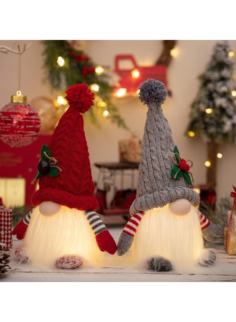 AUTOYSUR 2 قطعة من مصابيح زينة الكريسماس، زينة دمية قزم رودولف بلا وجه لحفلات الكريسماس، زينة أقزام الكريسماس، قزم سويدي مصنوع يدويًا من القطيفة سانتا إلفز مع ضوء (28 سم × 16 سم) - Image 3