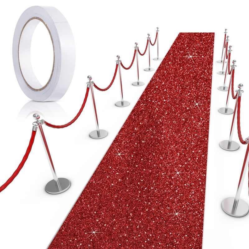 Tatuo Carpet Runner Runway Rug 55 GSM Thickness with Carpet Tape for Prom Wedding Halloween Christmas Outdoor Indoor Hallway Party Rug(2.46 x 32.8 Feet,Glitter Red) - Image 1