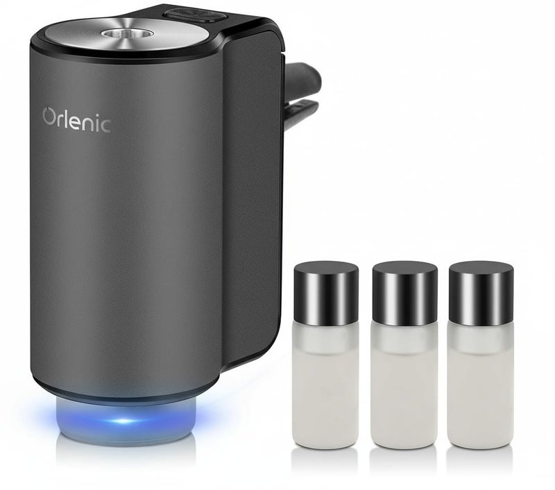 Orlenic Smart Car Diffuser Air Freshener with 3 Adjustable Fragrance Levels, Rechargeable Automatic Aromatherapy Vent Clip, Ultrasonic Mist, Includes 3 Natural Perfume Bottles for Vehicles - Image 1