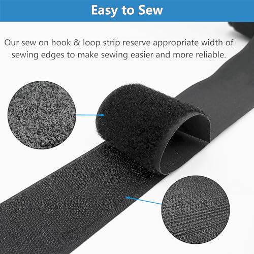 Matenf Sew On Hook and Loop Strips, 2 Inch Wide, Easy to Sew, Excellent Grip, Non-Adhesive, Interlocking Tape, Hook & Loop Tape for Clothing Sewing Crafts and DIY Projects, Each Roll 2'' x 6', Black - Image 4