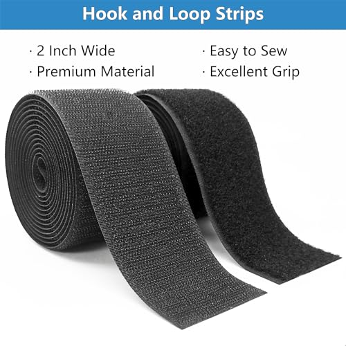 Matenf Sew On Hook and Loop Strips, 2 Inch Wide, Easy to Sew, Excellent Grip, Non-Adhesive, Interlocking Tape, Hook & Loop Tape for Clothing Sewing Crafts and DIY Projects, Each Roll 2'' x 6', Black - Image 3