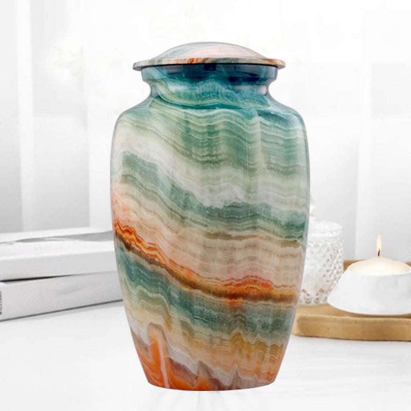SILENT GOODBYES Memorial Cremation Urns for Human Ashes | Handcrafted Large Burial Marble Finish Adult Cremation Urn, Funeral Decorative Urns for Female & Male | 200 lbs with Velvet Bag (Blue Marsh) - Image 3