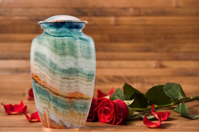 SILENT GOODBYES Memorial Cremation Urns for Human Ashes | Handcrafted Large Burial Marble Finish Adult Cremation Urn, Funeral Decorative Urns for Female & Male | 200 lbs with Velvet Bag (Blue Marsh) - Image 2