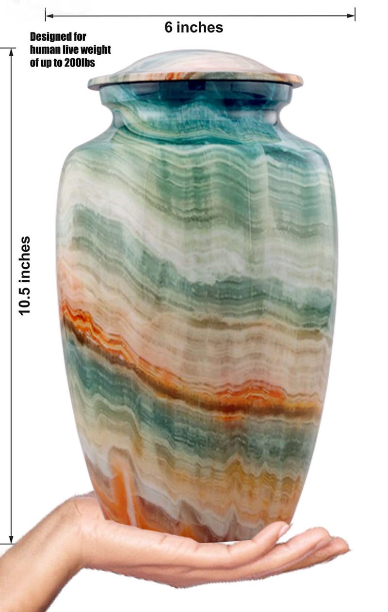 SILENT GOODBYES Memorial Cremation Urns for Human Ashes | Handcrafted Large Burial Marble Finish Adult Cremation Urn, Funeral Decorative Urns for Female & Male | 200 lbs with Velvet Bag (Blue Marsh) - Image 5