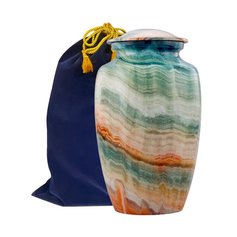 SILENT GOODBYES Memorial Cremation Urns for Human Ashes | Handcrafted Large Burial Marble Finish Adult Cremation Urn, Funeral Decorative Urns for Female & Male | 200 lbs with Velvet Bag (Blue Marsh) - Image 1