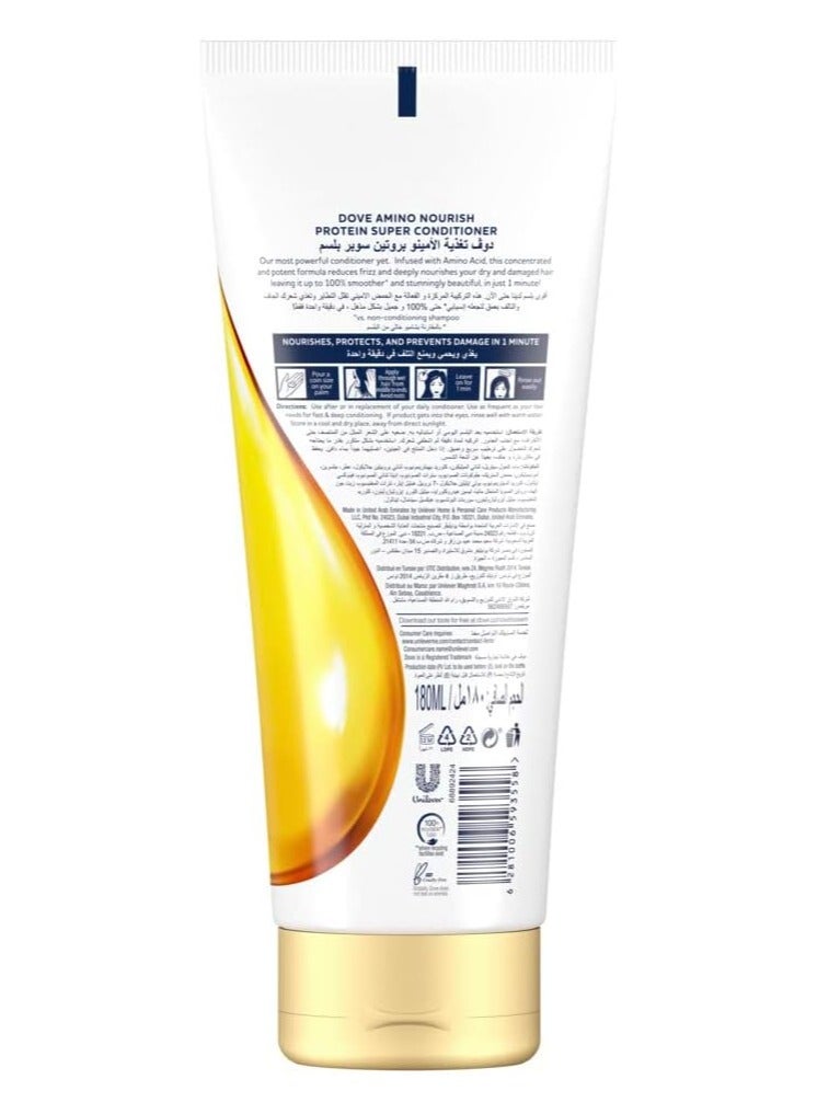 Dove Protein Super Conditioner Smooths Frizzy Dry Hair In Just 1 Minute With Amino Nourish 180ml  - Image 2
