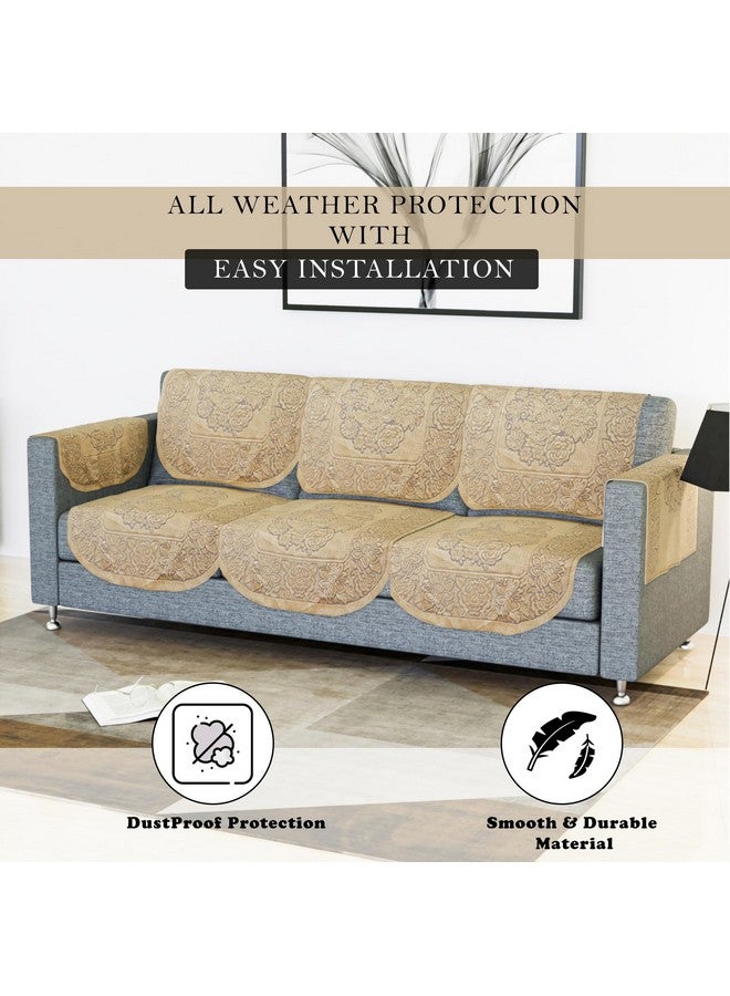 Kuber Industries Sofa Cover | Net Sofa Slipcover Set | 5 Seater Sofa Cover with Arms for Hall | Couch Sofa Cover Set | Sofa Cover for Hall & Living Room D�cor | Sun-Shine Print | Golden - Image 4