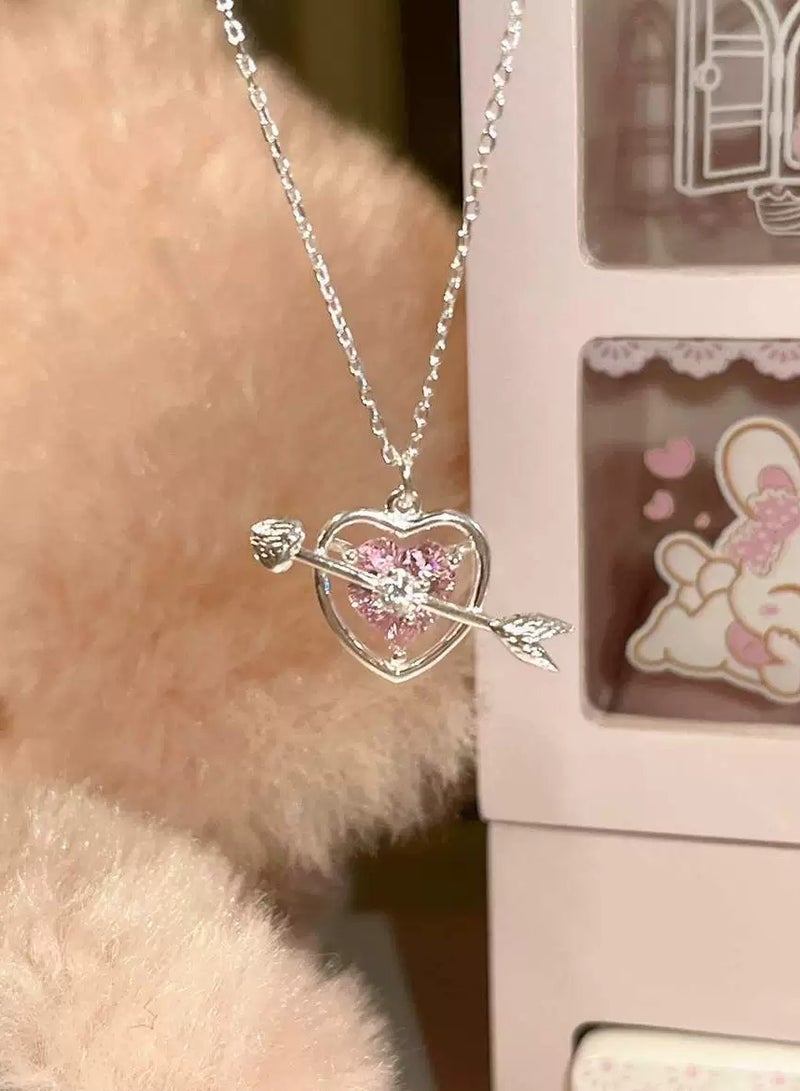 Goolsky Pink Heart Gemstone Arrow Necklace for Women – Elegant Small-Brand Pendant, Minimalist Luxury Collarbone Chain, Romantic Gift - Image 4