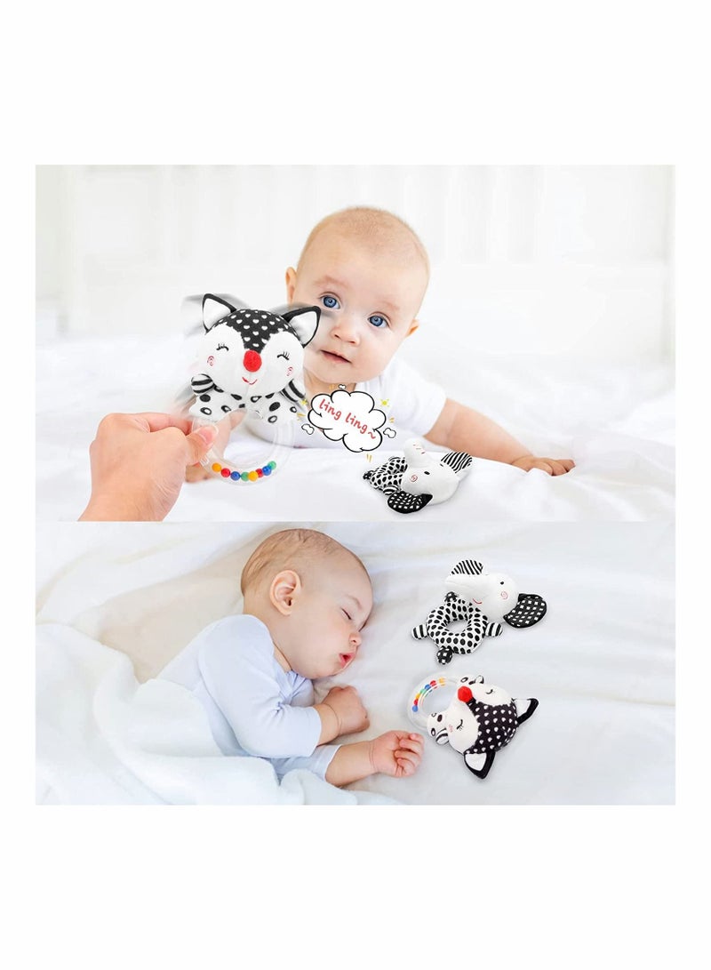 SYOSI Baby Rattle Toys for 0-6 Months, 2Pcs Baby Handbell Grasping Toys, Newborn Soft Rattles Teething Ring, Sensory Plush Toy Set for 0 3 6 9 12 Month Infant Boys Girls Shower Gift (Elephant/Fox) - Image 3