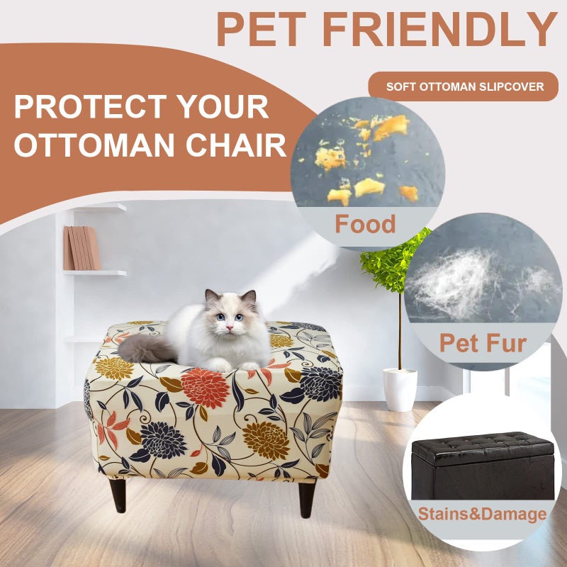 Eco-Ancheng Stretch Ottoman Cover Rectangular Storage Ottoman Slipcover Footrest Stool Covers Ottoman Slipcovers for Foot Stool with Nonslip Elastic Bottom (29,Large) - Image 5