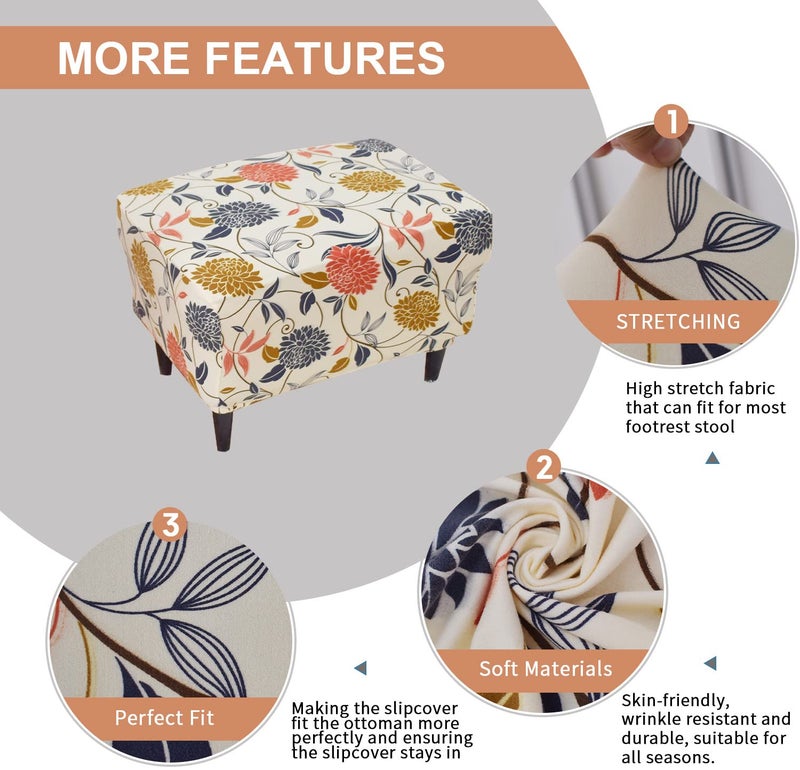Eco-Ancheng Stretch Ottoman Cover Rectangular Storage Ottoman Slipcover Footrest Stool Covers Ottoman Slipcovers for Foot Stool with Nonslip Elastic Bottom (29,Large) - Image 2
