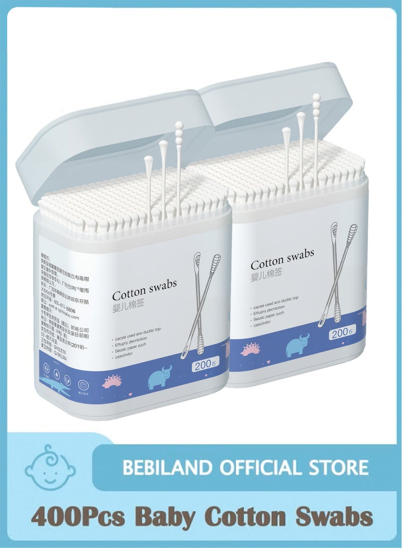 400Pcs Baby Cotton Swabs, Ear Cleaners, Double-headed Design, Biodegradable Baby Cotton Buds Kids Safety Swabs, Applicator Cleaning Sticks Wax Cleaner for Baby Ear Nose Clean - Image 1