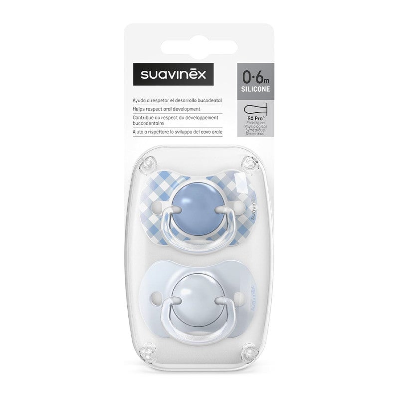 Suavinex, Pack of 2 Pacifiers for Babies 0/6 Months and Newborns, with Silicone Physiological Teat SX Pro Symmetrical, Flat and Flexible, Respects Oral Development, Wild&Free Blue - Image 5