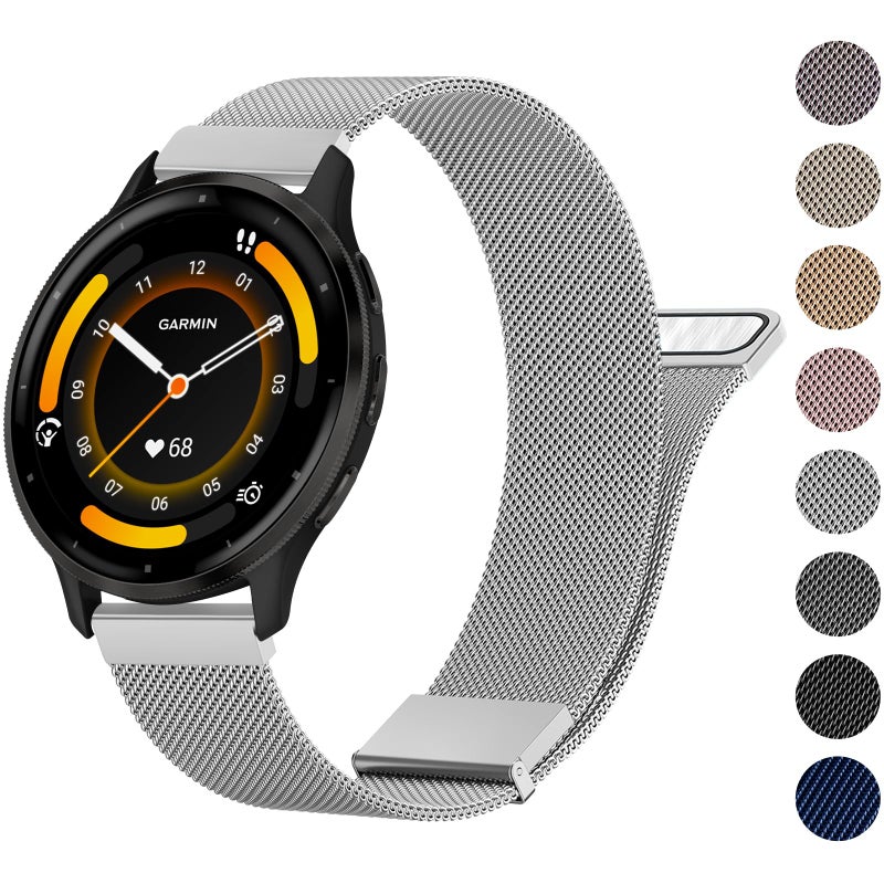 Meliya for Garmin Vivoactive 4 / Venu 3 / Venu 2 Watch Band Women Men, Stainless Steel Metal Replacement Strap for Garmin Venu 3, Venu 2, Vivoactive 4, Forerunner 255/265 Smart Watch (Silver) - Image 1