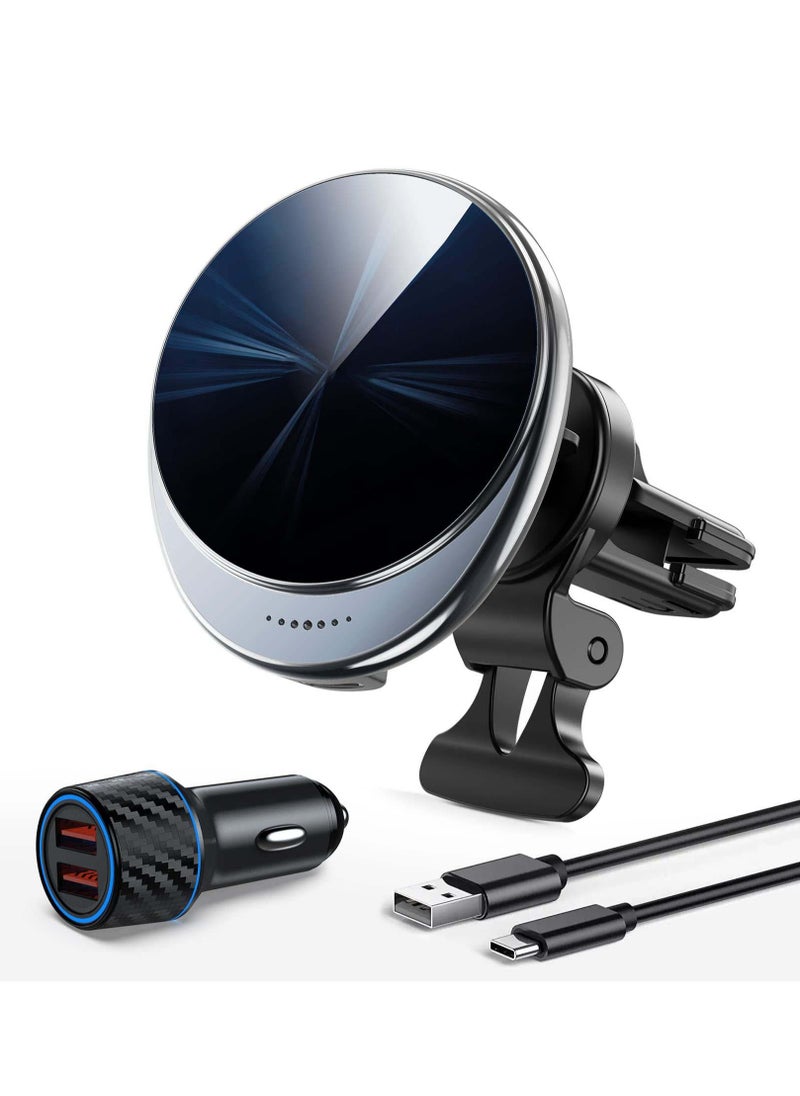 Y&D Car Mount Charger for MagSafe, 360° Adjustable Magnetic Wireless Charger, Air Vent Phone Holder iPhone 14 13 12 Series (with Adapter)  - Image 1